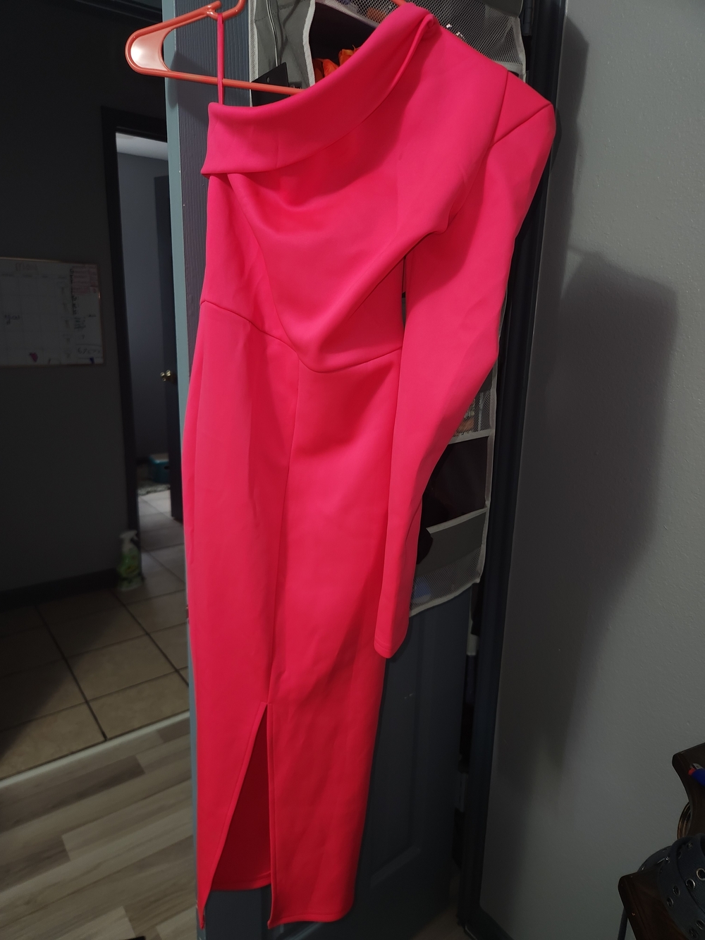 One-Shoulder Hot Pink Midi Dress